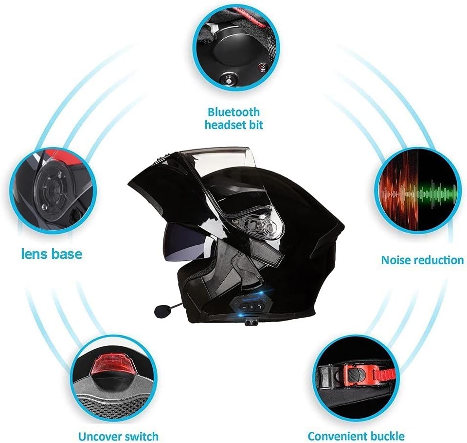 Casco de Moto con Bluetooth Integrado del Certificado ECE/DOT | Modular Intercomunicador FM MP3 | 55~65cm