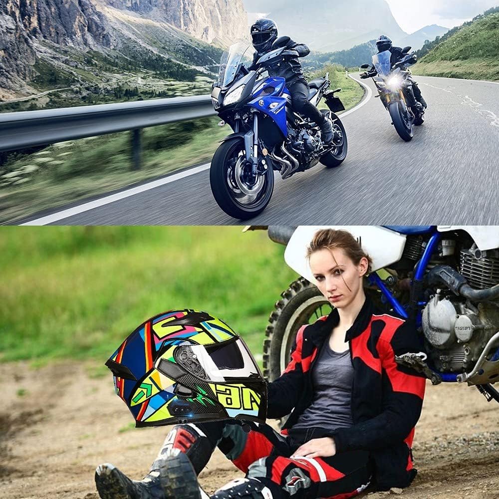 Casco de Moto con Bluetooth Integrado del Certificado ECE/DOT | Modular Intercomunicador FM MP3 | 55~65cm