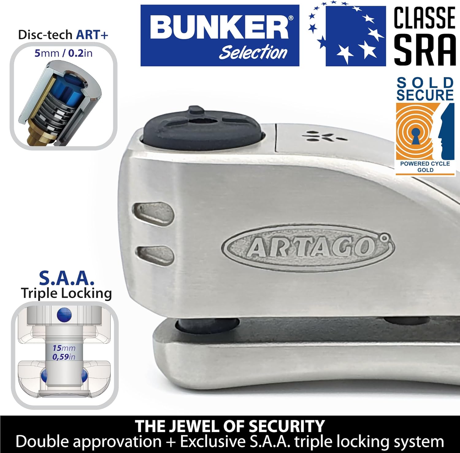 Artago 32 – Candado Disco Motos con Alarma 120dB | Homologado SRA y Sold Secure Gold