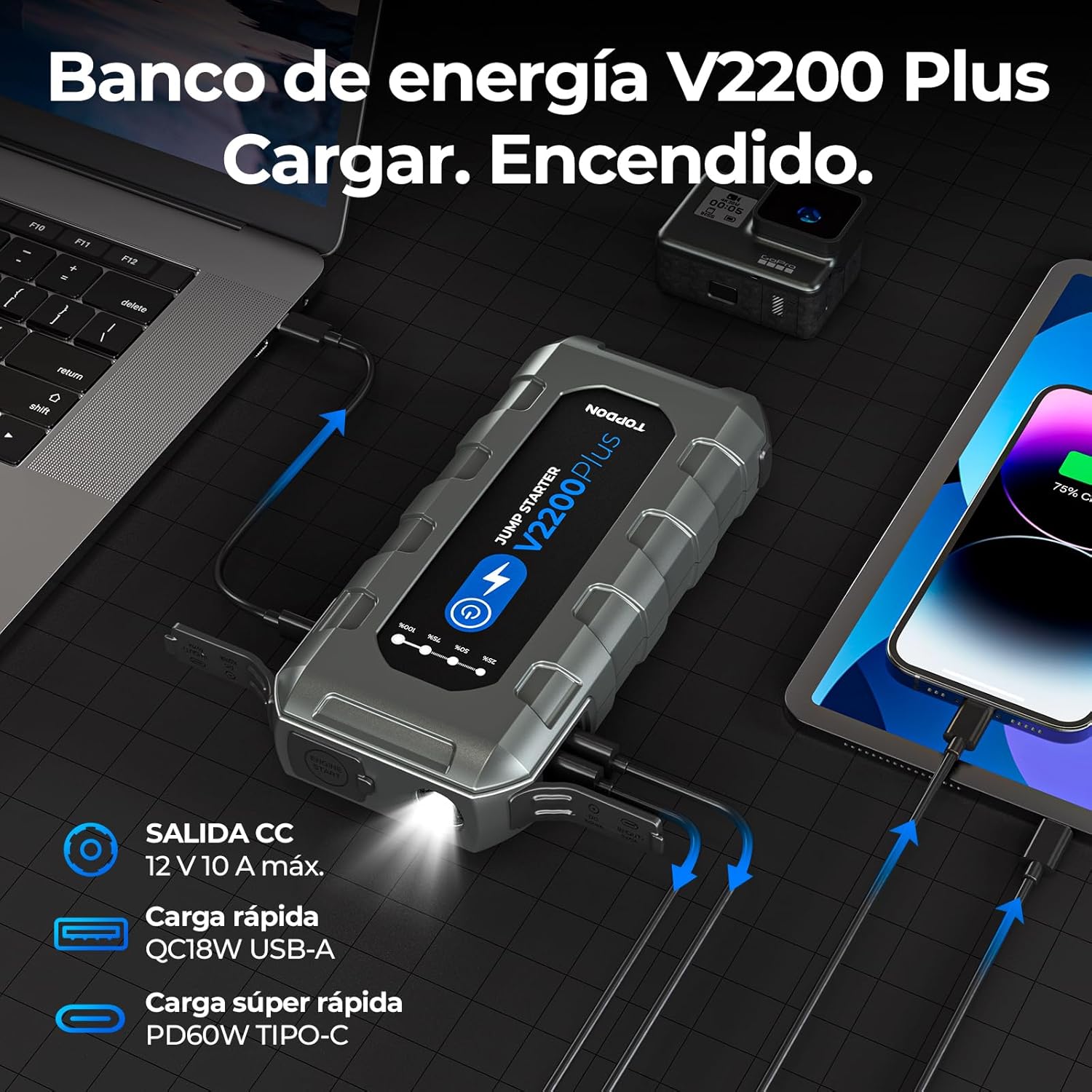 Arrancador de Emergencia para Motos, Coche y Barco | V2200 Plus