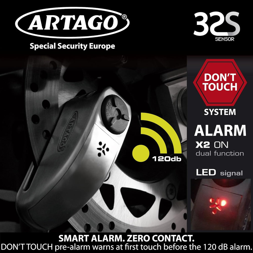 Artago 32 – Candado Disco Motos con Alarma 120dB | Homologado SRA y Sold Secure Gold