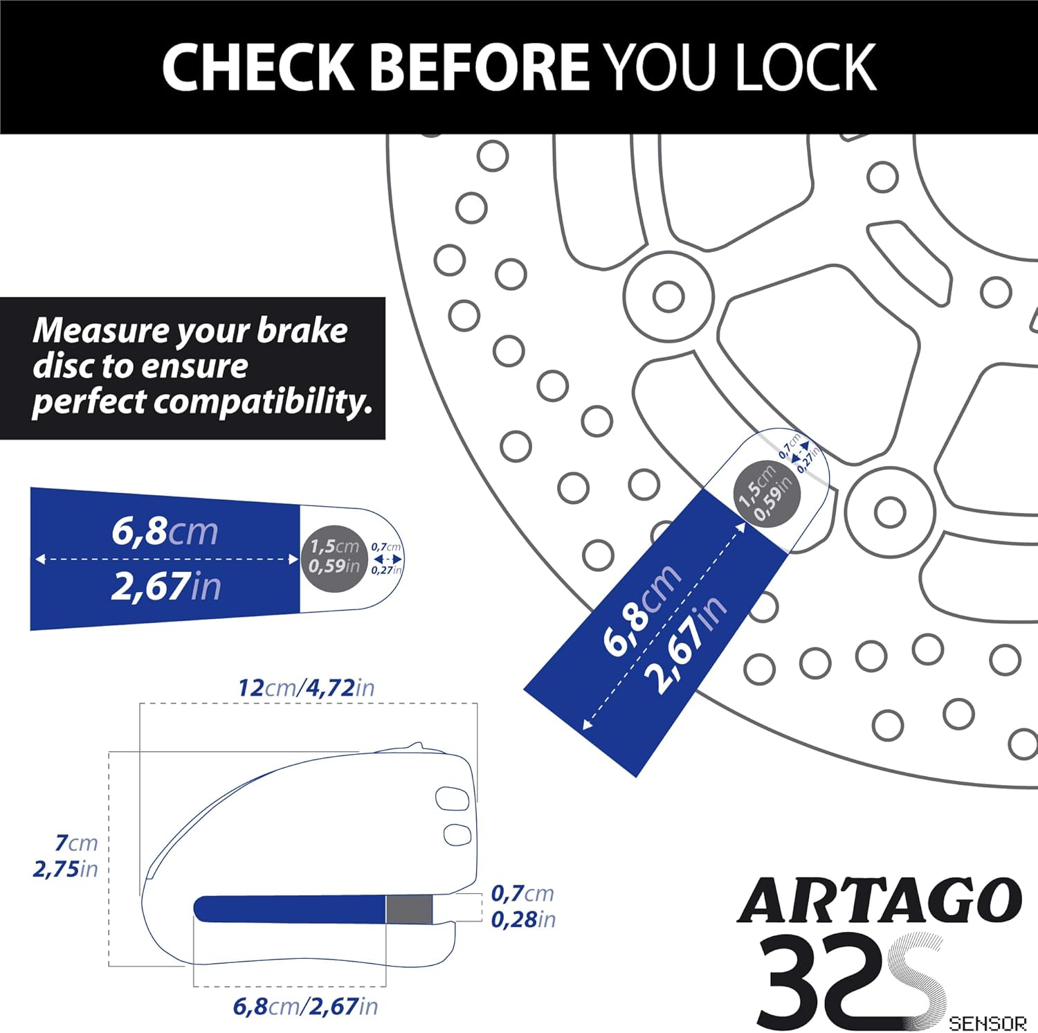 Artago 32 – Candado Disco Motos con Alarma 120dB | Homologado SRA y Sold Secure Gold
