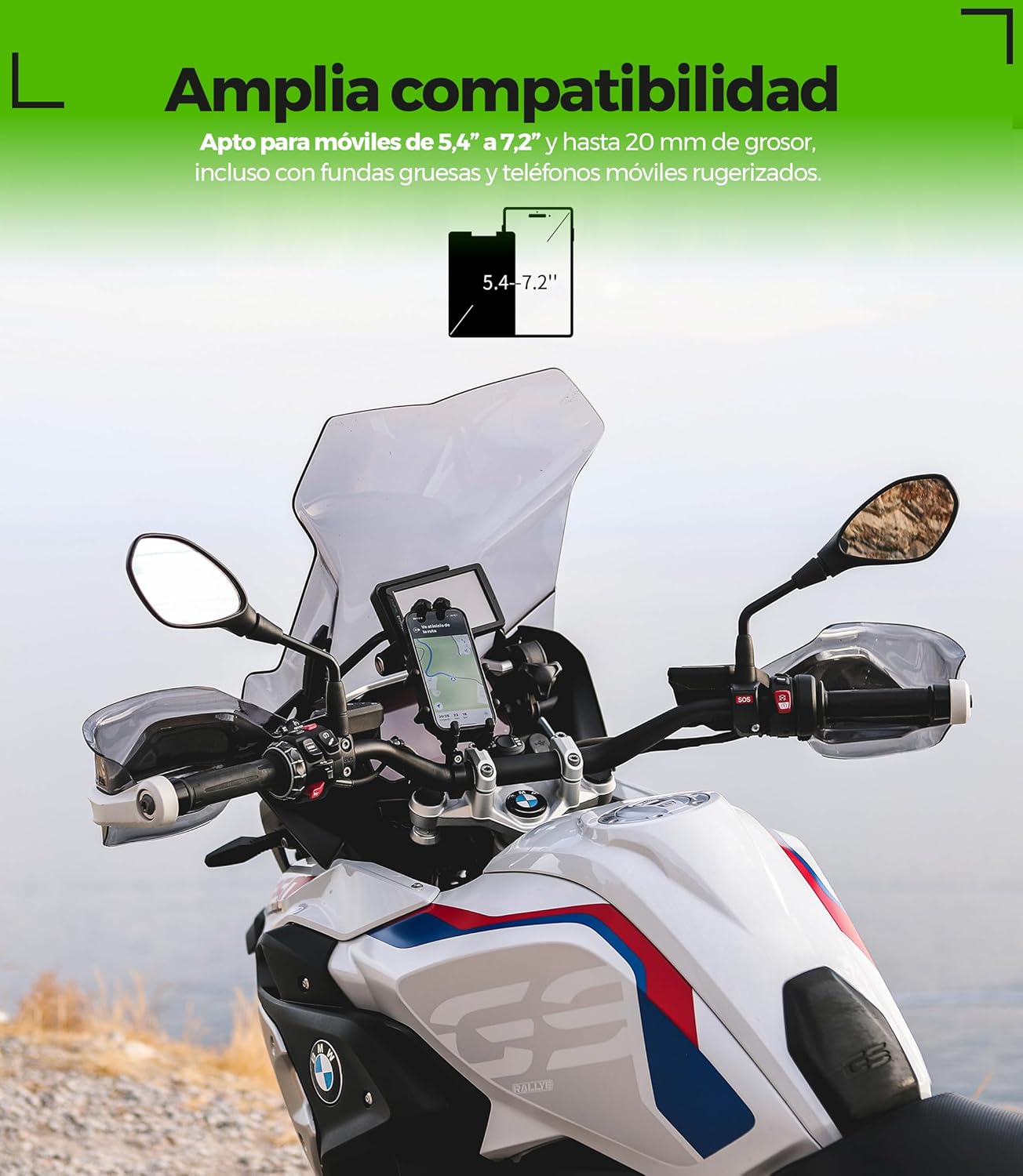 Soporte Móvil Motos especial para Trail y todo tipo de motos - Ultra Resistente Antivibracion Antirrobo 5.4"-7.2"