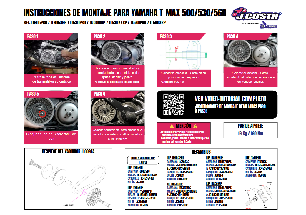 Variador J.Costa PRO para Yamaha T-MAX 530cc | Mejora Aceleración y Rendimiento